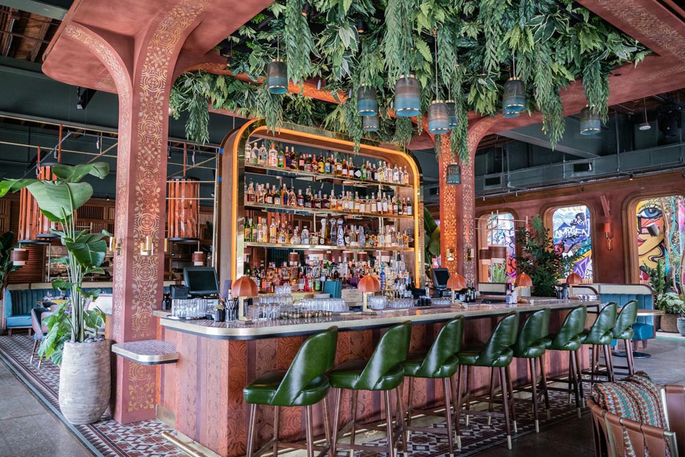 Townsend Leather's Aniline Gaufrage Cowhide Royal Cognac Palm Damask