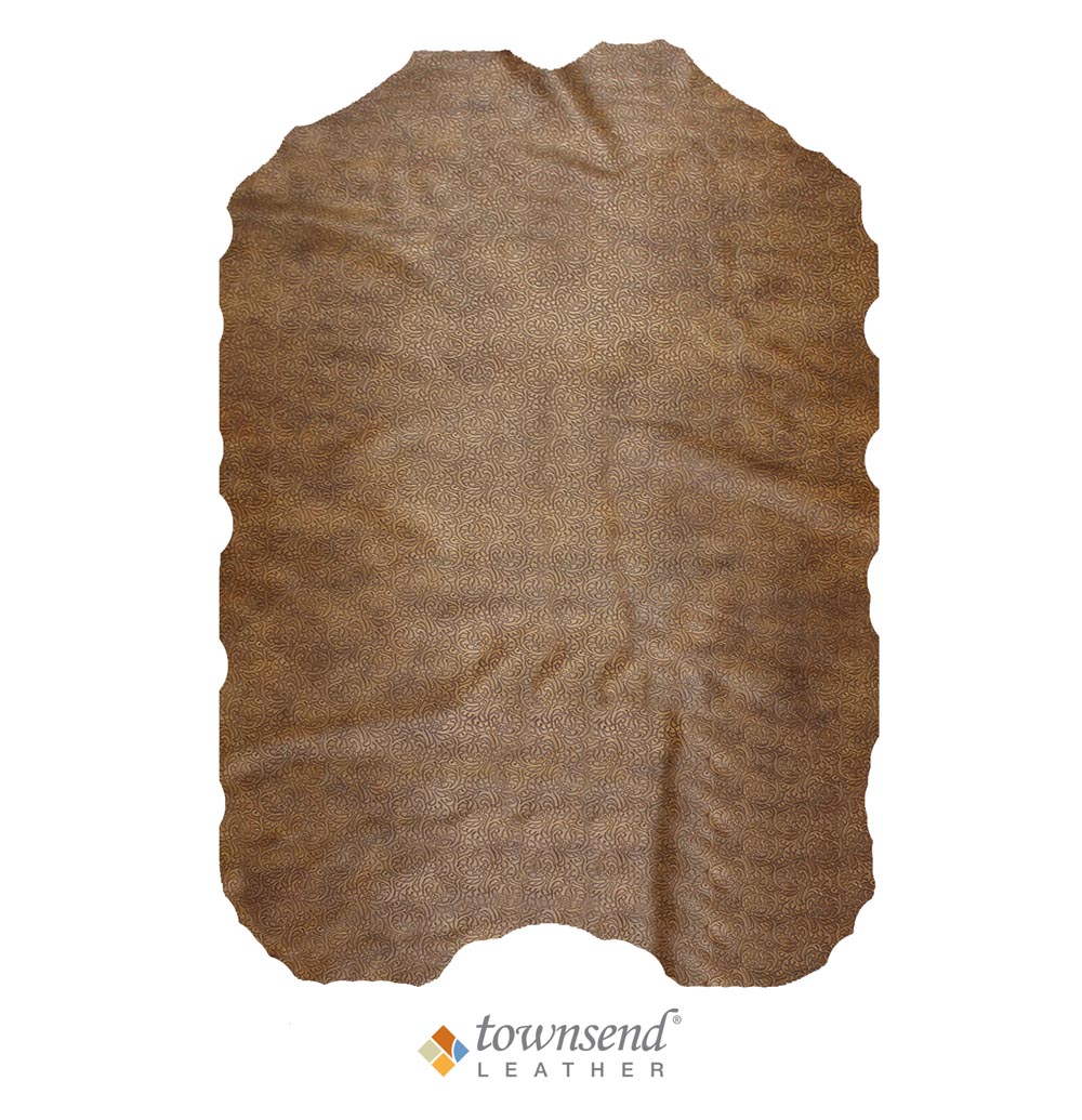 Townsend Leather's Gaufrage Brushed Metallic Cowhide Old Penny Royale Damask