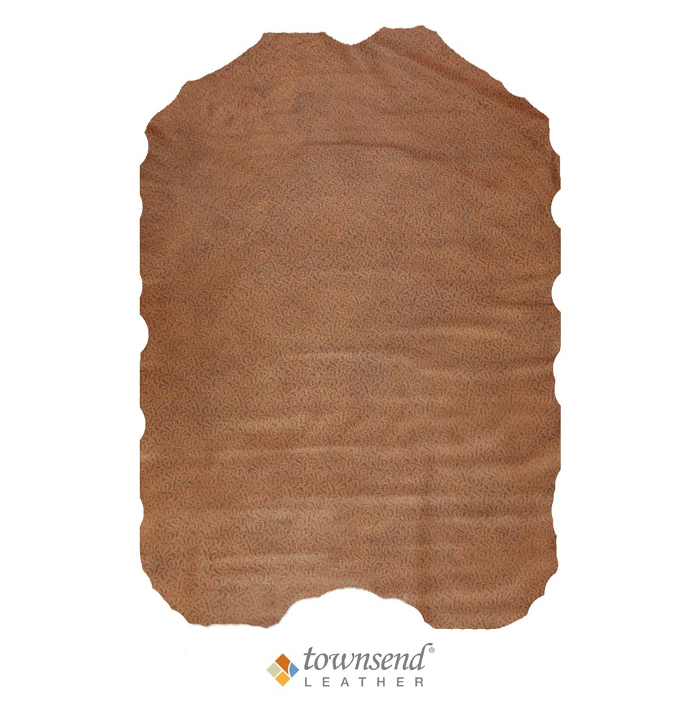 Townsend Leather's Gaufrage Brushed Metallic Cowhide Zanzibar Cinnamon Empire Damask